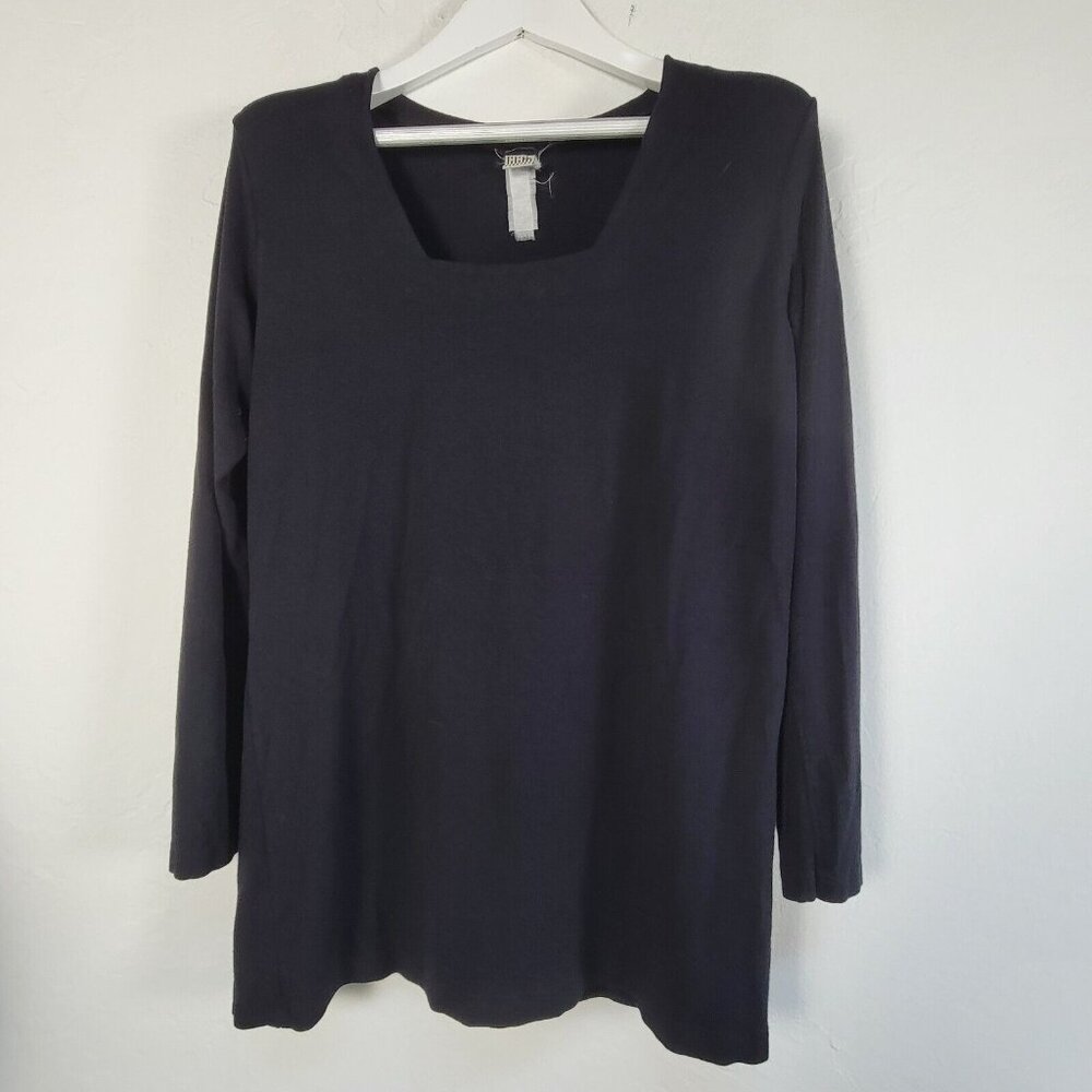 Lilith Womens Black Long Sleeve Tunic Top Medium Square Neck Minimalist Chic